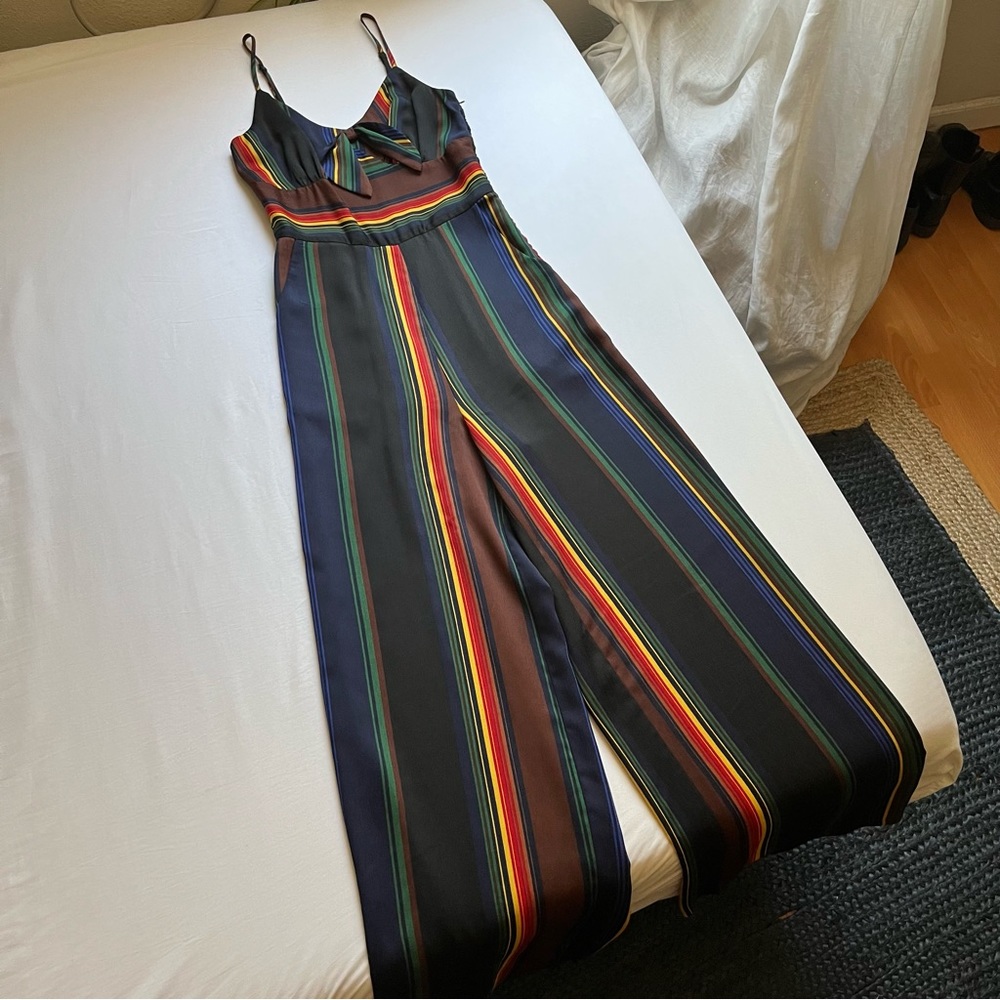 VOODOO VIXEN black rainbow striped sleeveless wide leg cropped jumpsuit